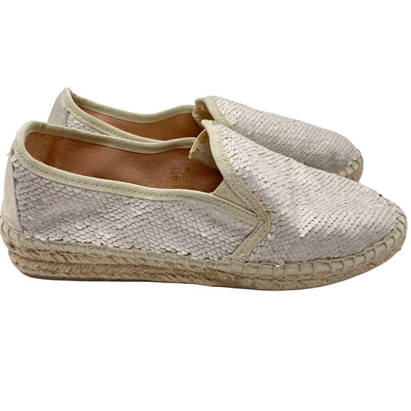 Clara Duran Reversible sequin espadrilles size 39 9 US Spain White gold leather - Picture 7 of 12